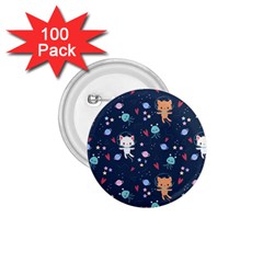 Cute Astronaut Cat With Star Galaxy Elements Seamless Pattern 1 75  Buttons (100 Pack)  by Apen