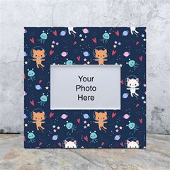 Cute Astronaut Cat With Star Galaxy Elements Seamless Pattern White Box Photo Frame 4  X 6  by Apen