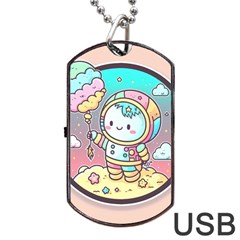 Boy Astronaut Cotton Candy Childhood Fantasy Tale Literature Planet Universe Kawaii Nature Cute Clou Dog Tag Usb Flash (two Sides) by Maspions