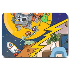 Astronaut Moon Monsters Spaceship Universe Space Cosmos Large Doormat by Maspions