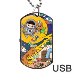 Astronaut Moon Monsters Spaceship Universe Space Cosmos Dog Tag Usb Flash (one Side) by Maspions