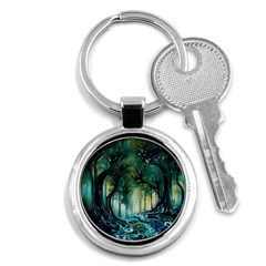 Trees Forest Mystical Forest Background Landscape Nature Key Chain (round) by Maspions