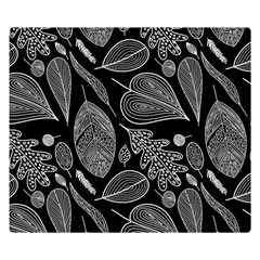 Leaves Flora Black White Nature Premium Plush Fleece Blanket (small) by Maspions