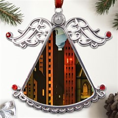 Sci-fi Futuristic Science Fiction City Neon Scene Artistic Technology Machine Fantasy Gothic Town Bu Metal Angel With Crystal Ornament by Posterlux