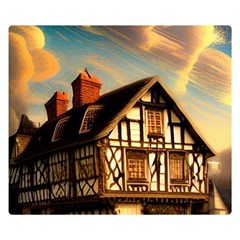 Village House Cottage Medieval Timber Tudor Split Timber Frame Architecture Town Twilight Chimney Two Sides Premium Plush Fleece Blanket (kids Size) by Posterlux