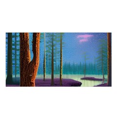 Artwork Outdoors Night Trees Setting Scene Forest Woods Light Moonlight Nature Satin Shawl 45  X 80  by Posterlux