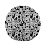Seamless Pattern With Black White Doodle Dogs Standard 15  Premium Flano Round Cushions Front