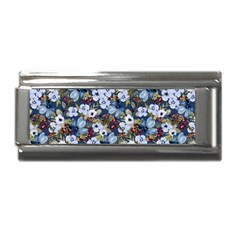 Blue Flowers Dark Blue Flowers Superlink Italian Charm (9mm) by DinkovaArt