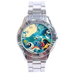 Waves Wave Ocean Sea Abstract Whimsical Stainless Steel Analogue Watch Front