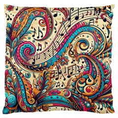 Paisley Print Musical Notes Large Premium Plush Fleece Cushion Case (two Sides) by RiverRootz