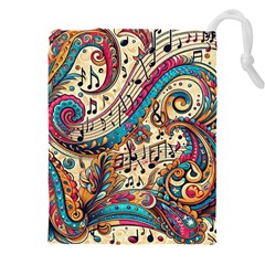 Paisley Print Musical Notes Drawstring Pouch (5xl) by RiverRootz