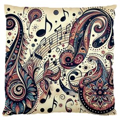 Paisley Print Musical Notes8 Large Premium Plush Fleece Cushion Case (one Side) by RiverRootz