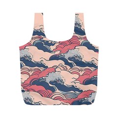 Waves Ocean Sea Water Pattern Rough Seas Digital Art Nature Nautical Full Print Recycle Bag (m) by Bedest