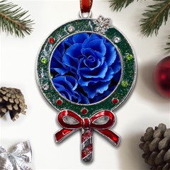 Blue Roses Flowers Plant Romance Blossom Bloom Nature Flora Petals Metal X mas Lollipop With Crystal Ornament by Proyonanggan