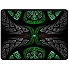 Fractal Green Black 3d Art Floral Pattern Fleece Blanket (large) by Cemarart