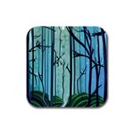 Nature Outdoors Night Trees Scene Forest Woods Light Moonlight Wilderness Stars Rubber Square Coaster (4 pack) Front