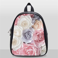 Pastel Rose  Flower Blue Pink White School Bag (small) by Cemarart