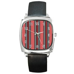 Dunkelrot4 Rosa Grau Streifen Dunkelrot3 Square Metal Watch by 2607694c