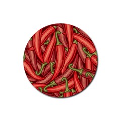 Seamless-chili-pepper-pattern Rubber Round Coaster (4 Pack) by Ket1n9