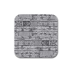 Black And White Hand Drawn Doodles Abstract Pattern Bk Rubber Square Coaster (4 Pack) by dflcprintsclothing