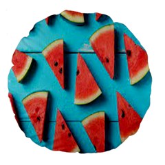 Watermelon Blue Background Large 18  Premium Flano Round Cushions by Azkajaya