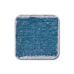 White And Blue Brick Wall Rubber Square Coaster (4 Pack) by Azkajaya