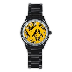 Yellow Regal Filagree Pattern Stainless Steel Round Watch by Azkajaya