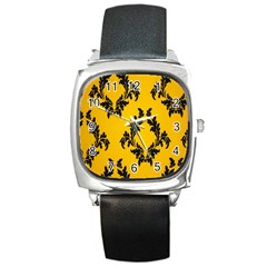 Yellow Regal Filagree Pattern Square Metal Watch by Azkajaya