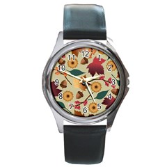 Autumn Leaves Autumn Colour Season Round Metal Watch by Loisa77