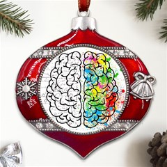 Brain Mind Psychology Idea Drawing Metal Snowflake And Bell Red Ornament by Loisa77