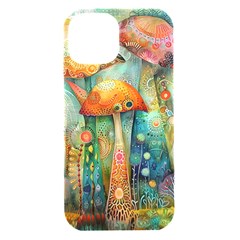 Whimsical Mushrooms Colorful Patterns Iphone 15 Black Uv Print Pc Hardshell Case by Loisa77