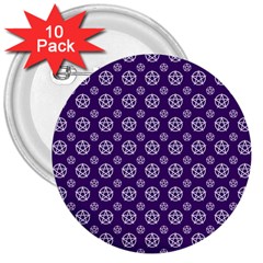 White Pentacle And Purple Pattern 3  Buttons (10 Pack)  by cheekywitch