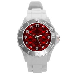 Pattern Rot Schwarz Round Plastic Sport Watch (l) by dedoma