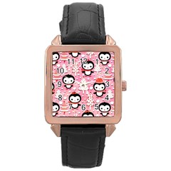 Cute Penguin Pattern Rose Gold Leather Watch  by Loisa77