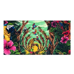 Monkey Tiger Bird Parrot Forest Jungle Style Satin Shawl 45  X 80  by Grandong