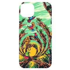 Monkey Tiger Bird Parrot Forest Jungle Style Iphone 14 Plus Black Uv Print Case by Grandong