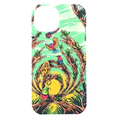 Monkey Tiger Bird Parrot Forest Jungle Style Iphone 15 Black Uv Print Pc Hardshell Case by Grandong