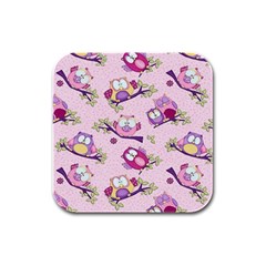 Owls Bird Animal Pattern Rubber Square Coaster (4 Pack) by Loisa77