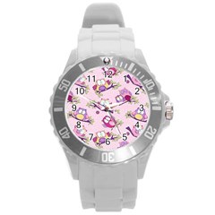 Owls Bird Animal Pattern Round Plastic Sport Watch (l) by Loisa77