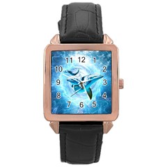 Dolphin Blue Fantasy Rose Gold Leather Watch  by Loisa77