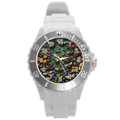 Bees Colony Flowers Round Plastic Sport Watch (l) by Loisa77