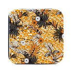 Leaf Yellow Point Flower White Square Metal Box (Black) Front