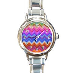 Pattern Chevron Zigzag Background Round Italian Charm Watch by Grandong