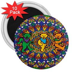 Dead Dancing Bears Grateful Dead Pattern 3  Magnets (10 Pack)  by Grandong