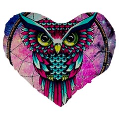 Owl Dreamcatcher Large 19  Premium Heart Shape Cushions by Grandong