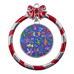 Grateful Dead Bears Metal Red Ribbon Round Ornament by Perong