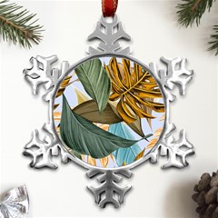 Monstera Palm Leaves Plants Metal Small Snowflake Ornament by Paksenen