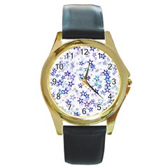 Christmas Stars Background Round Gold Metal Watch by Posterlux