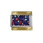 Festive Floral Pattern Christmas Blue Floral Flower Foliage Leaves Pattern Red Snow Winter Gold Trim Italian Charm (9mm) Front