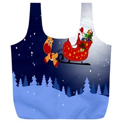 Deer Santa Claus Flying Trees Moon Night Merry Christmas Full Print Recycle Bag (xl) by anzea